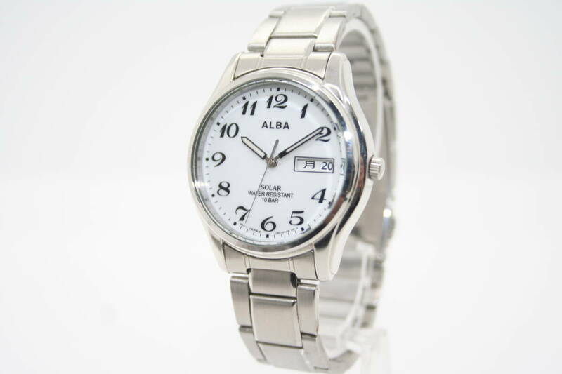 【良品 保障付 動作確認済】SEIKO ALBA Solar Battery Day/Date White Dial Mens Watch V158-0AX0 セイコー ソーラー メンズ アルバ #W495