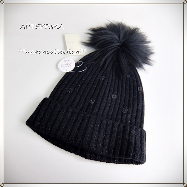 未使用 * アンテプリマ * 日本製 カシミヤ混 ニットキャップ 帽子 * 黒