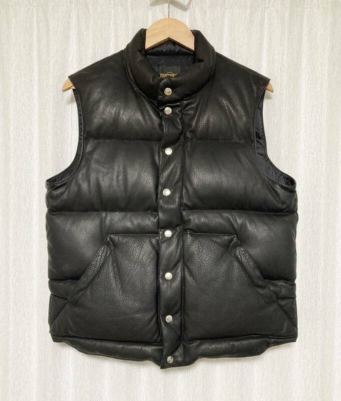 美品☆[FINECREEK＆CO] 22AW Deerskin Down Vest 'Law' ディアスキン レザーダウンベスト 40 鹿革 ブラック 日本製 ファインクリーク