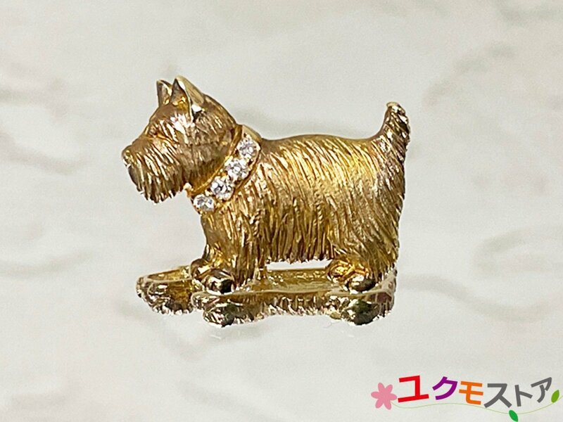 【送料無料】K18 シュナウザー ダイヤモンド ピンブローチ ダイヤ D0.03 1.85ｇ 犬モチーフ ドッグ K18YG タイピン ブローチ