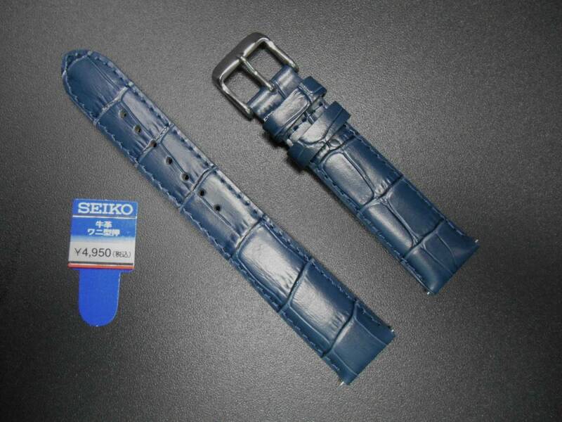 SEIKO 牛革 ワニタケフ型押し 厚型タイプ 19ミリ 紺色 品番:RS01C19NY