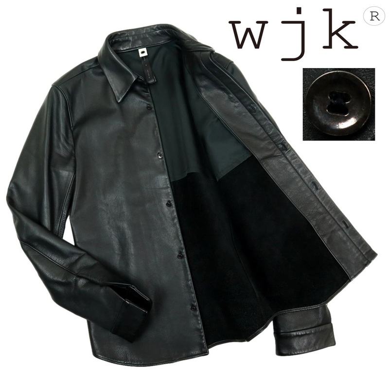 【B2766】【極美品】WJK ダブルジェイケイ レザーシャツ レザージャケット 長袖シャツ 牛革 サイズM