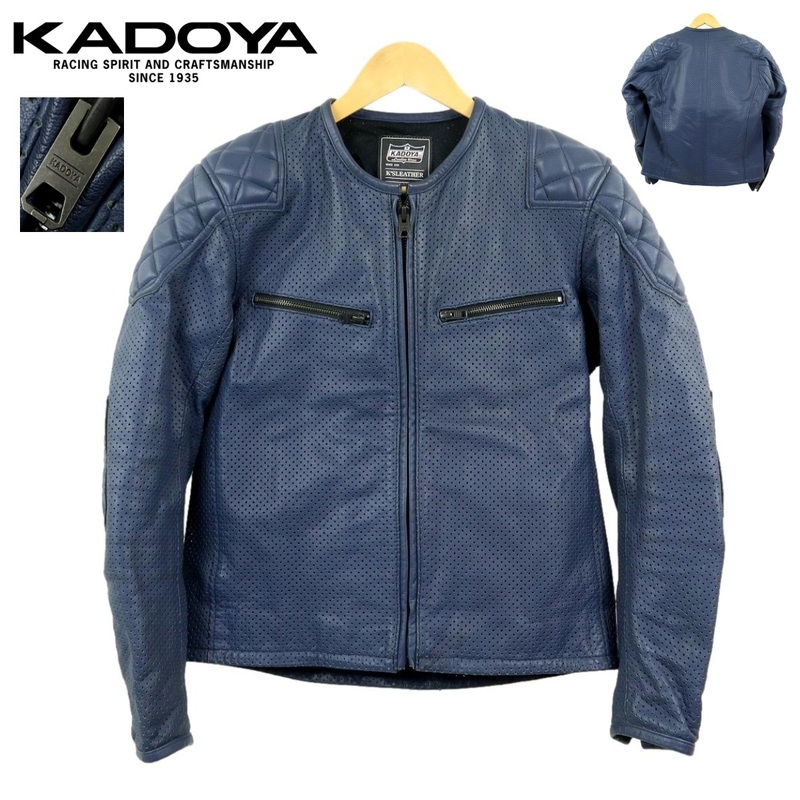 【T180】【極美品】KADOYA カドヤ パンチングレザージャケット シングルライダースジャケット バイクウエア パテッドレザー 牛革 サイズM 