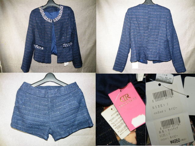 x品名x タグ付き未使用?な感じ品 レディース婦人セットアップ上下ジャケット+ショートパンツ F 紺♪セット物スーツ系?お洒落Fashionel衣料