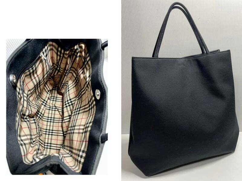 A101■極美品 BURBERRY バーバリーロンドントートバッグ レザー xキャンパス 内部ノバチェック柄 黒 A 4収納可能