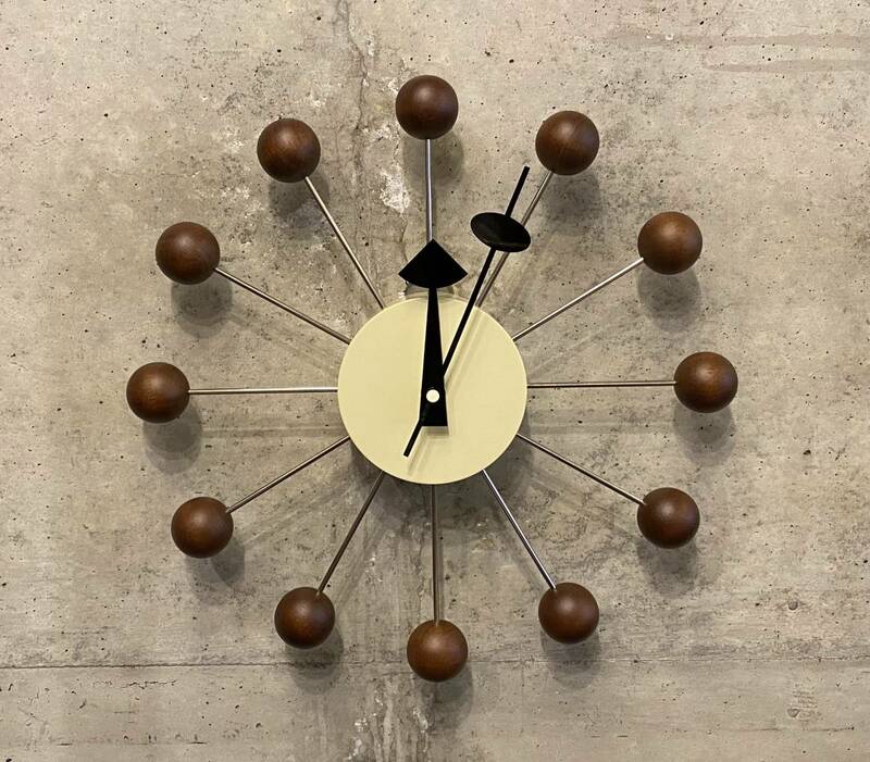 Ball clock walnut/ボールクロック ウォールナット色(検,midcentury,ミッドセンチュリー,イームズ,ビンテージ,50's,60's,ジョージネルソン