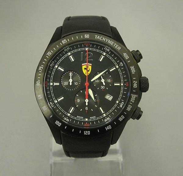 SCUDERIA FERRARI FE-07-IPB‐BK スクーデリア・フェラーリ クロノグラフ 44mm ブラック クオーツ Battery レザーバンド メンズ 中古美品