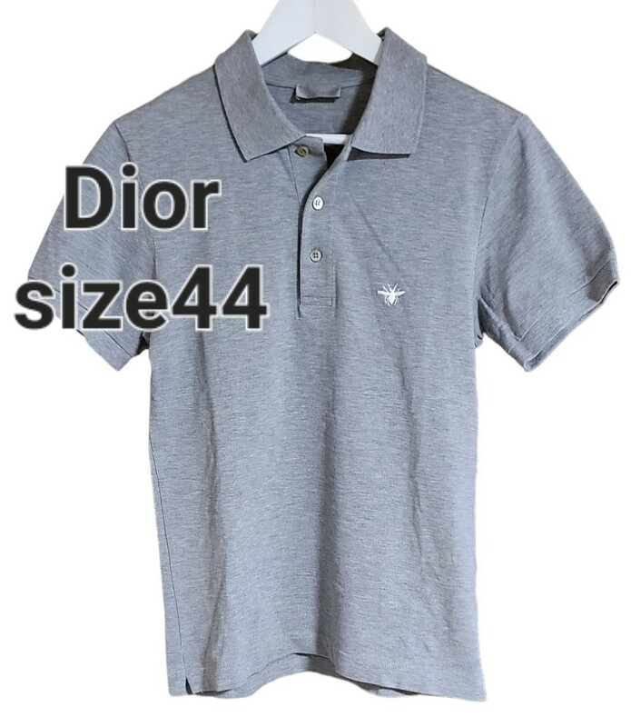 DIOR ディオールBee刺繍コットン半袖ポロシャツ Color グレー size44