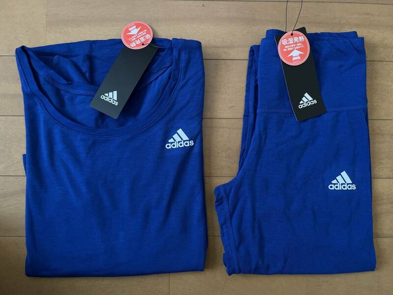 60%OFF¥4,400 新品未使用 160 adidas アディダス 吸湿発熱 ロングスリーブ・レギンス上下 セット コバルトブルー 青 グンゼ 即決