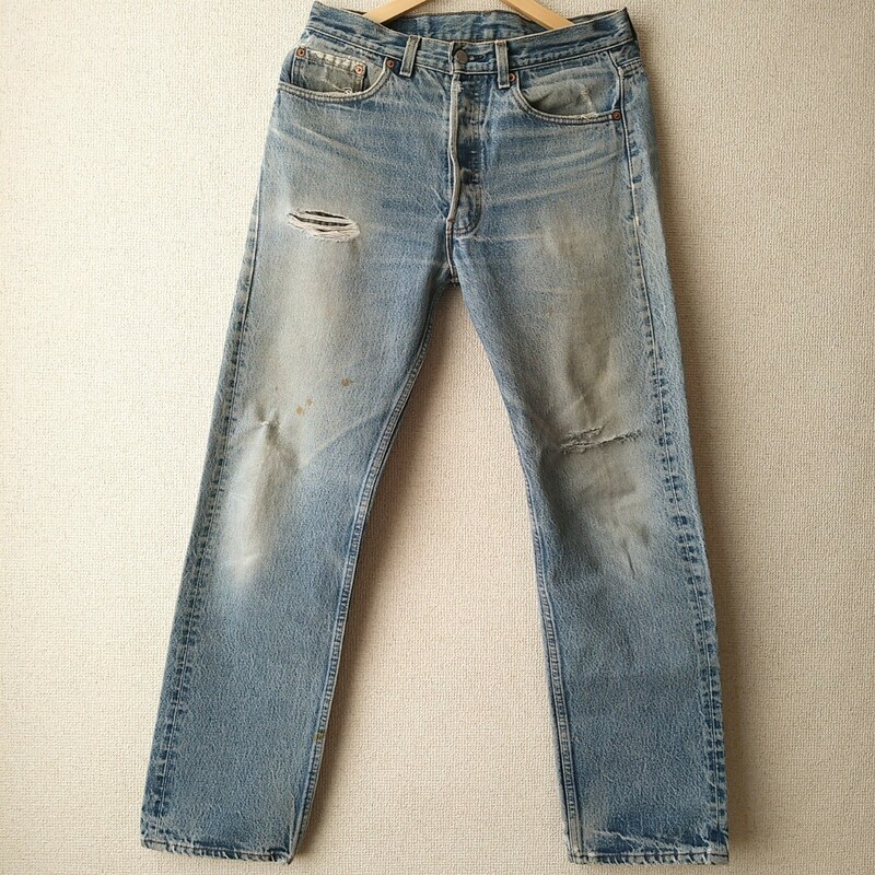 90s USA製 アメリカ製 Levi's 501 W33L34 実寸W31L30 グランジ ダメージ ヒゲ ボタン裏546