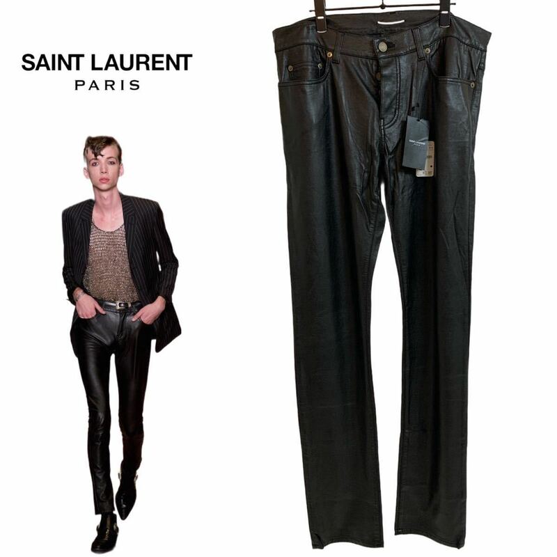 SAINT LAURENT PARIS サンローラン パリス 2015s MADE IN ITALY イタリア製 エディスリマン期 未使用 フェイクレザーパンツ 32 アーカイブ