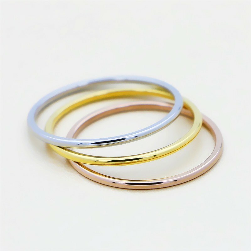 ステンレスリング　3色丸リング　指輪　ピンキーリング　ステンレス指輪　サージカルステンレス316L　金属アレルギー対応