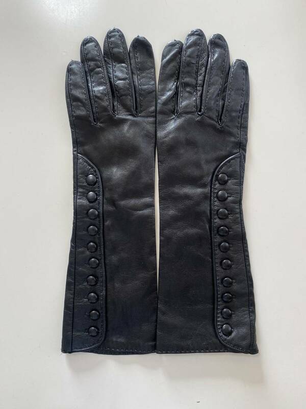 【美品】BOGANT　レディースサイズ　レザー　ロンググローブ　ブラック　黒革手袋　サイズ7ハーフ