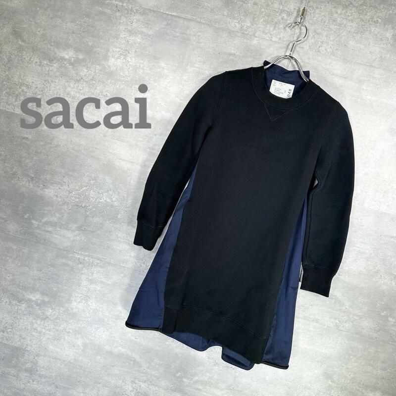 『sacai』 サカイ (1) スウェット切り替えワンピース / ネイビー