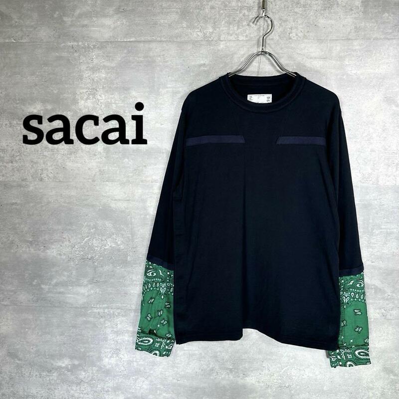『sacai』 サカイ (3) ペイズリープリントロンT / ネイビー