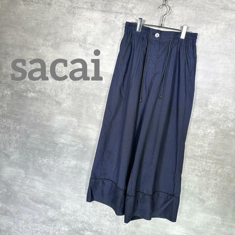 『sacai』 サカイ (1) ストライプ ワイドパンツ / ネイビー