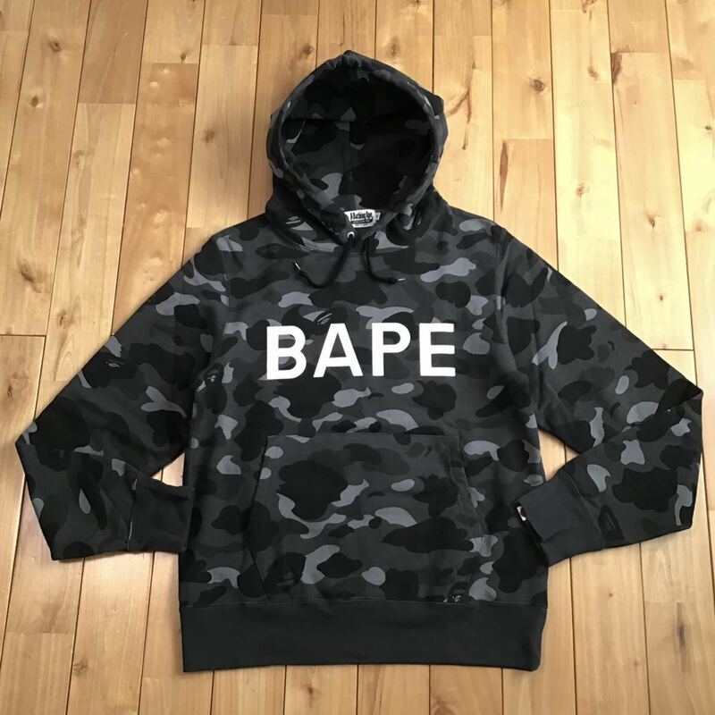 Black camo BAPE LOGO プルオーバー パーカー Mサイズ a bathing ape pullover hoodie エイプ ベイプ アベイシングエイプ 迷彩 w7975