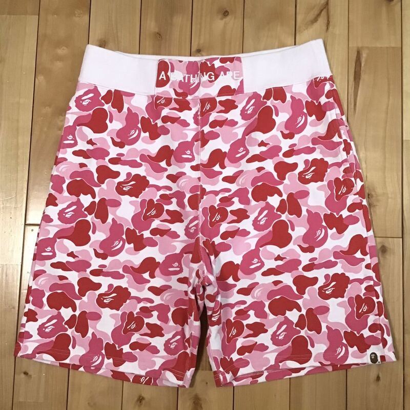 ★XL★ ABC camo pink スウェット ハーフパンツ a bathing ape BAPE shorts エイプ ベイプ アベイシングエイプ 迷彩 ABCカモ ピンク w88