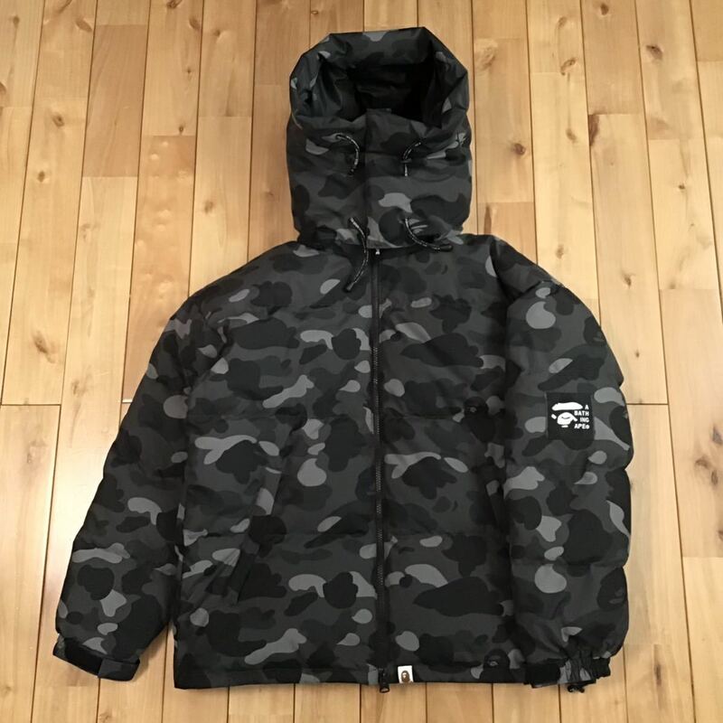 フード付き ダウンジャケット Black camo Sサイズ a bathing ape BAPE hoodie down jacket エイプ ベイプ アベイシングエイプ 迷彩 mz3