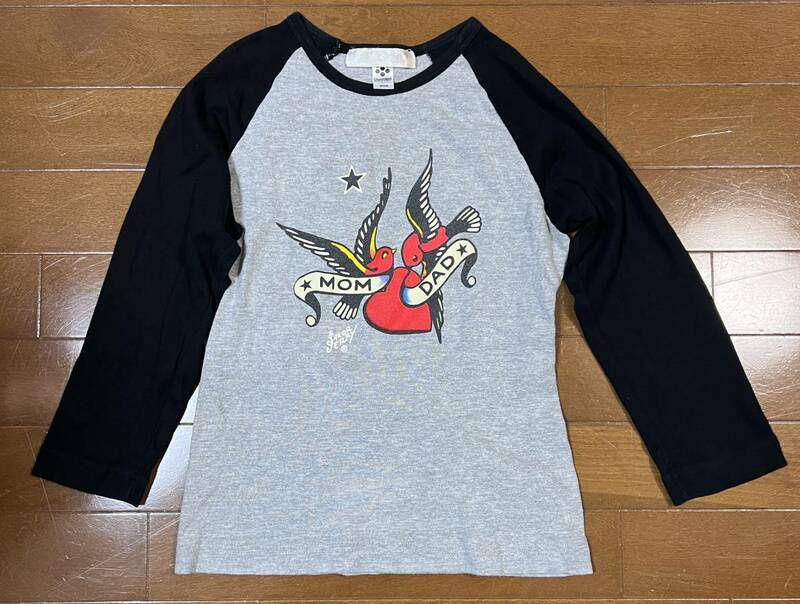 Sailor Jerry 七分袖 ラグラン ツートン 黒 グレー レディース ツバメ スワロー タトゥー柄 tattoo セーラージェリー / 50’s ロカビリー