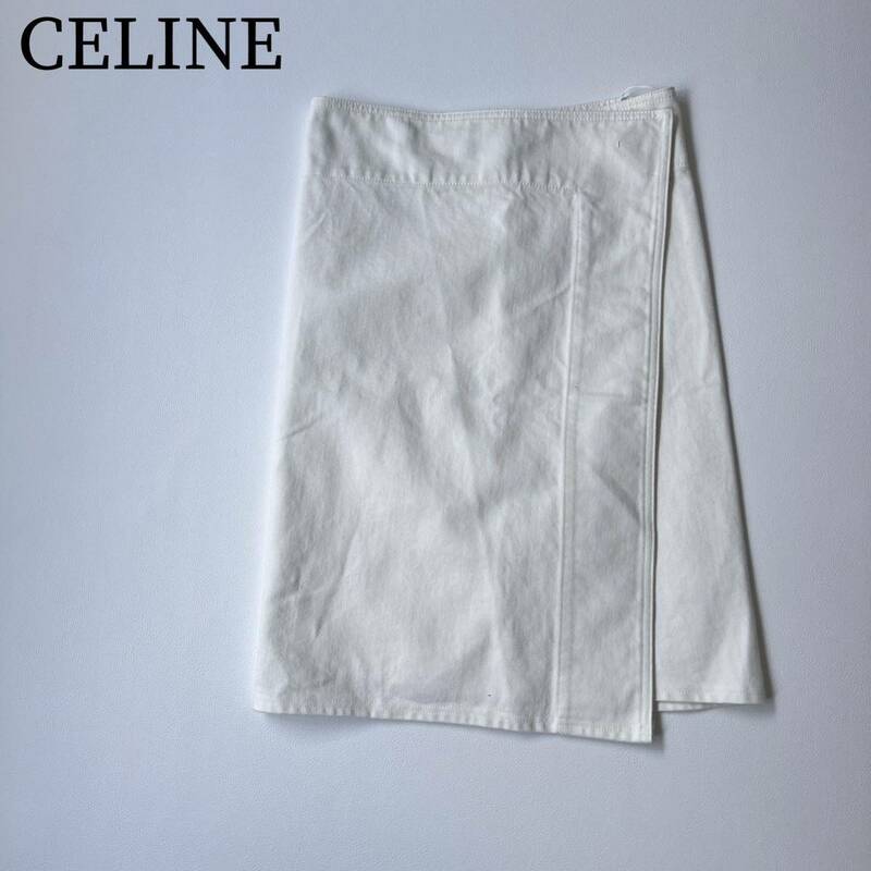 CELINE セリーヌ 巻きスカート ラップスカート　ホワイトデニム ボトムス　金具 レディース