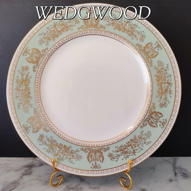 美品★ウェッジウッド WEDGWOOD コロンビア フロレンティーン セージグリーン ゴールド ディナープレート ドラゴン 黒壺 アンティーク品