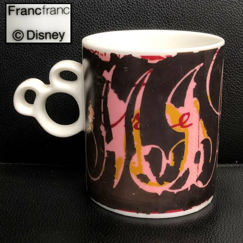 《食器》 陶磁器「Francfranc：ディズニー マグカップ」 高さ：約9.5cm・口：約8cm 装飾の剥げが多くあり コップ フランフラン