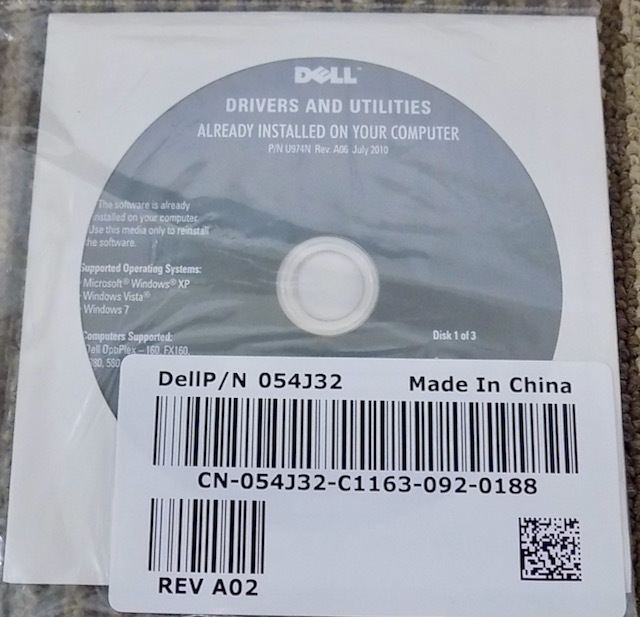 Dell Drivers and Utilities DVD optiplex 160 FX160 580 780 960 980 P/N 054J32 未開封