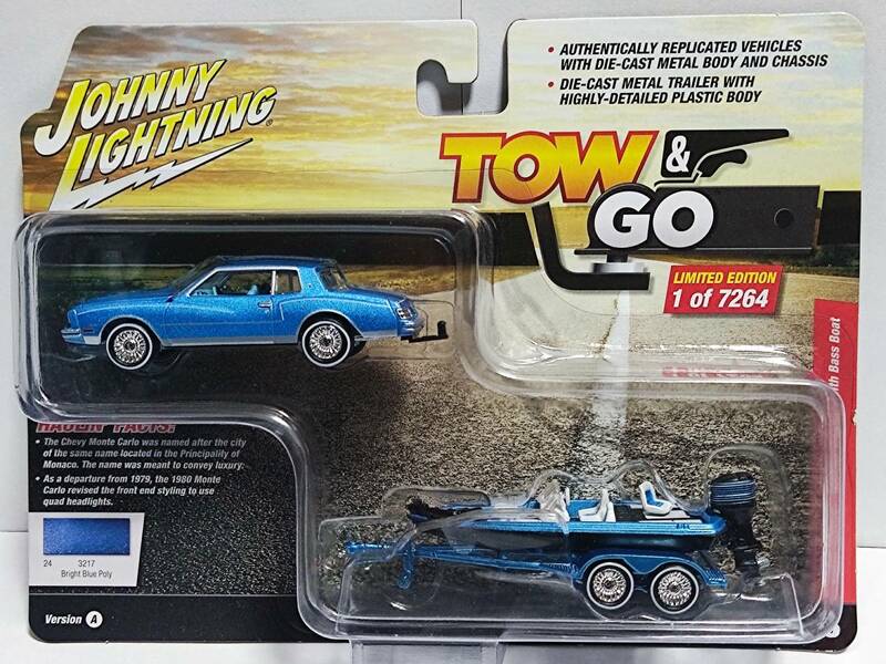 JOHNNY LIGHTNING 1/64 TOW & GO‐1980 Chevy Monte Carlo with Base Boat /シェビー モンテカルロ/Trailer/Hitch/トレーラー/ボート