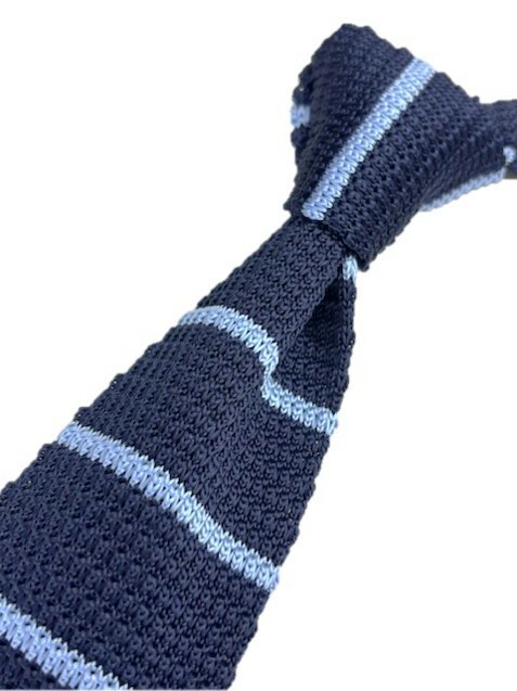トラッド　メンズ　新品未使用　ニットタイ　 knit tie　ネイビー＆スカイブルー×ボーダー