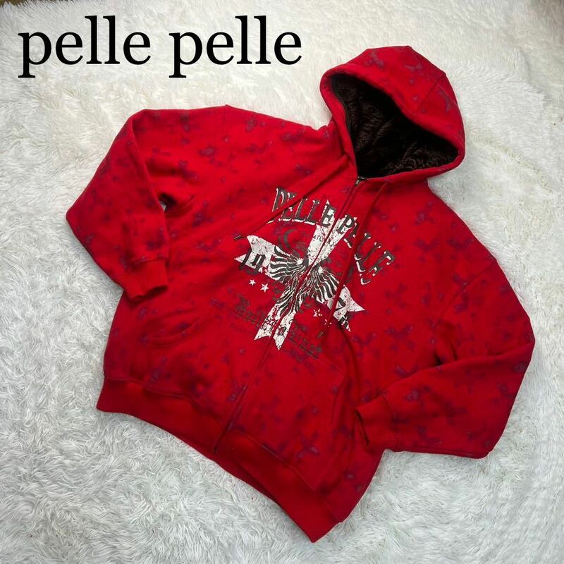 pelle pelle ペレペレ ジップアップパーカー ライナー付き 裏起毛 赤 XL 長袖
