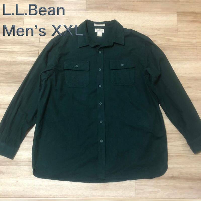 【送料無料】L.L.Beanやや厚手コットン長袖シャツ緑　メンズXXLサイズ　エルエルビーンアウトドア登山大きいビッグサイズ
