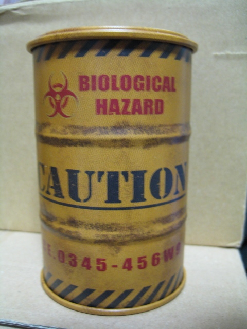 ドラム缶 ブリキ フタ付 １個 バイオハザード(感染症廃棄物) ミニチュア アンティーク biohazard ブリック 12gkm