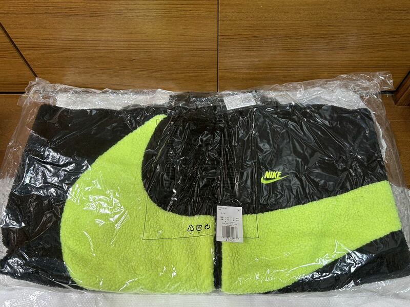 XXL 2XL 新品未使用 Nike Big Swoosh Boa Jacket Black Volt ナイキ ビッグ スウォッシュ ボア ジャケット ブラック ボルト リバーシブル