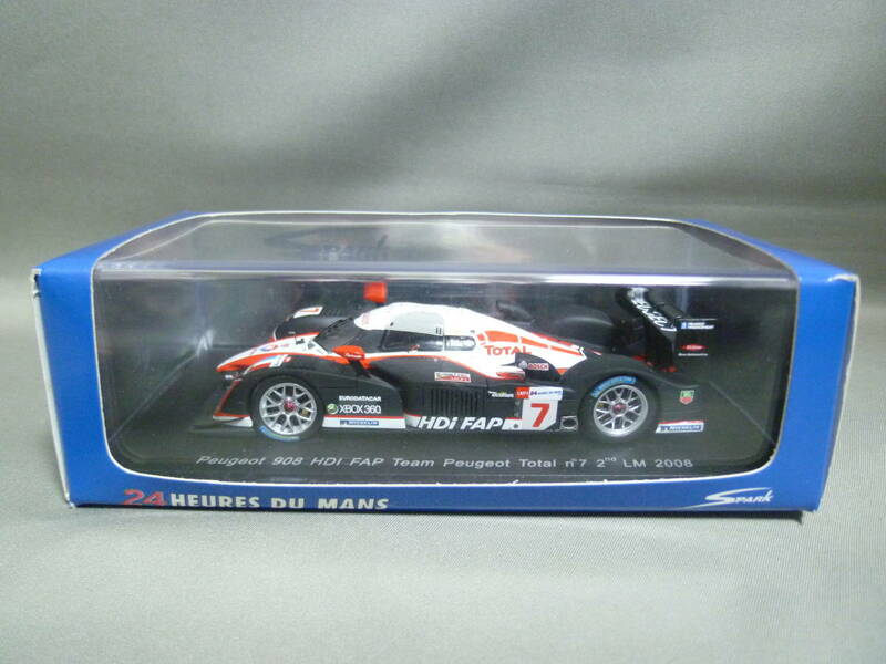 スパーク 1/43 トタル プジョー 908 HDI FAP J.ビルヌーブ ♯7 ルマン 2008 2nd LM Total Peugeot Spark