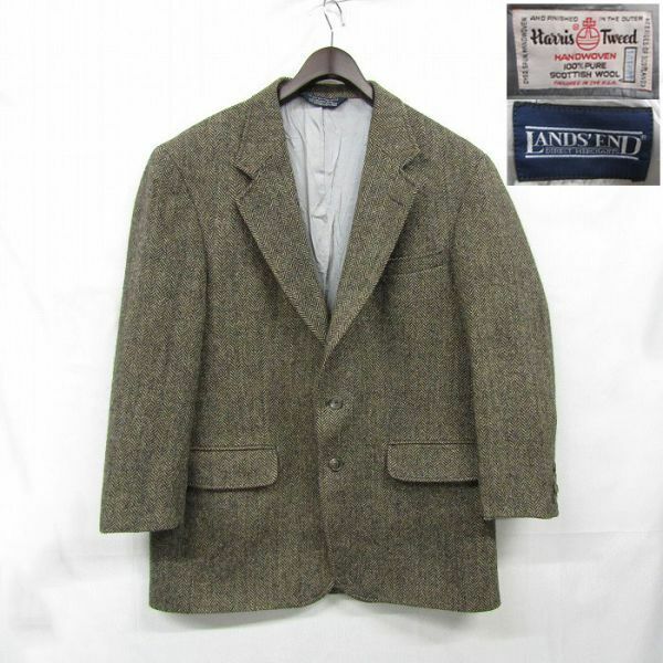 サイズ 42R LANDS'END Harris tweed ウール テーラード ジャケット ブレザー ランズエンド ハリスツイード 古着 ビンテージ 3JA3103