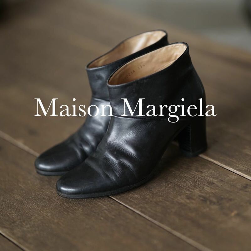 Maison Margiela ヒール ブーツ メゾン マルジェラ 37.5 23.5cm 黒 8cmヒール レザー 革靴 マルタン レディース ショートブーツ