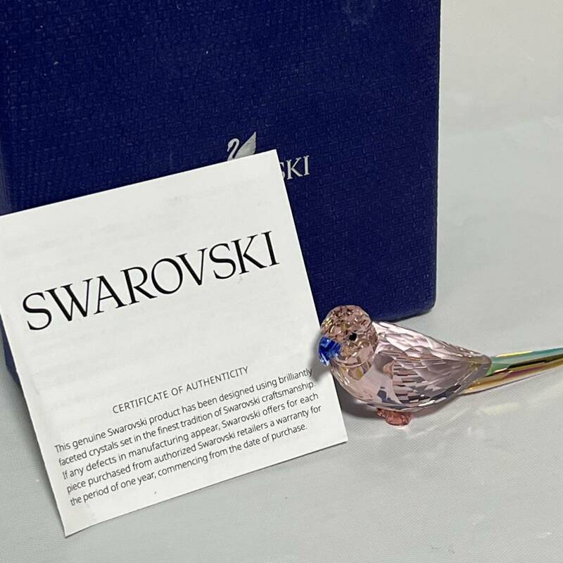 美品　SWAROVSKI スワロフスキー　クリスタル　ピンク　インコ　置物 オブジェ