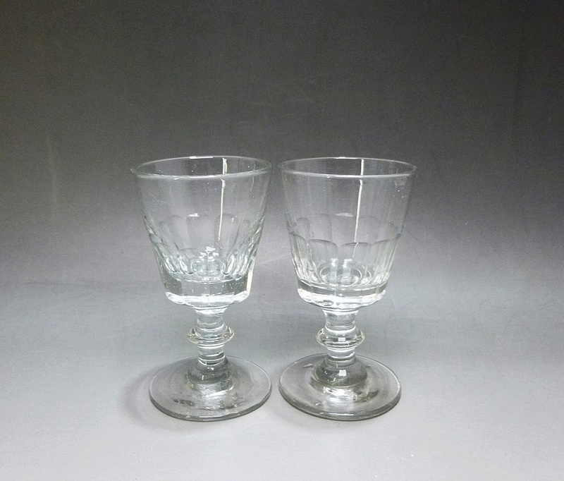 《ジャムルK》Ko0215-10◆レトロ ガラス リキュールグラス 2客 古い 気泡 バー コップ ワイン グラッパ ペア