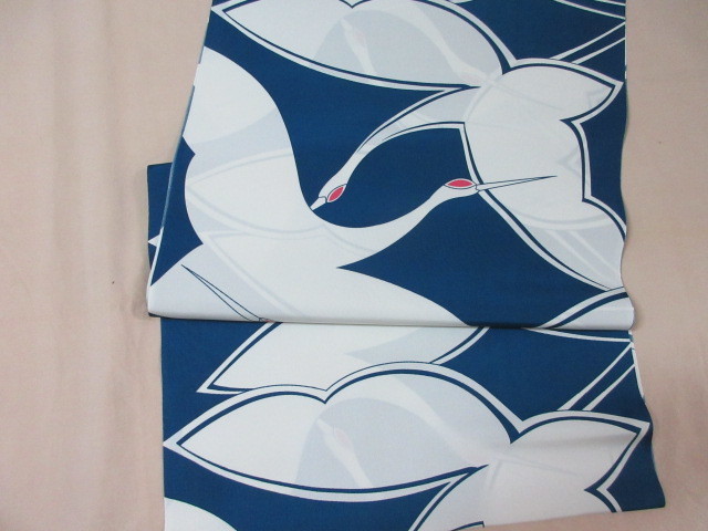 秀匠☆　在庫品　正絹　羽織・道中着・長コート用 羽裏地　鶴柄　淡い藍地　22915