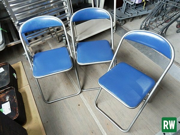 【3脚】 折りたたみパイプ椅子 コクヨ 青色 会議椅子 ミーティングチェア 業務椅子 パイプイス 折りたたみ [3-K197]