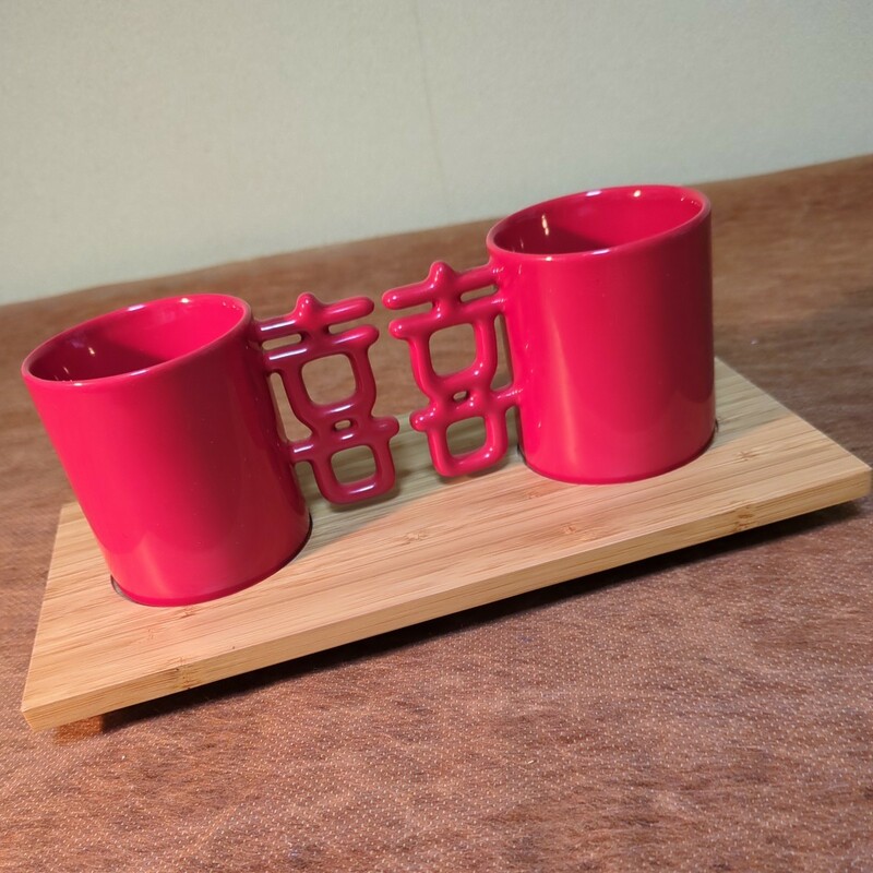 台湾 喜器 ベアマグカップ 木製トレイ付 コップ 來福縁起物 カップ CiCHi シチ 赤 レッド