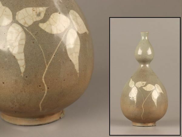 古美術 朝鮮古陶磁器 高麗青磁 白象嵌 瓢箪形 花瓶 時代物 極上品 初だし品 C4406
