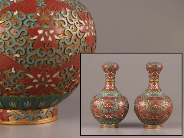 中国古玩 唐物 古七宝 七宝焼 花瓶 一対 時代物 極上品 初だし品 C4609