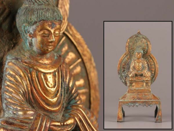 中国古玩 唐物 仏教美術 古銅造 鍍金 仏像 時代物 極上品 初だし品 C4597