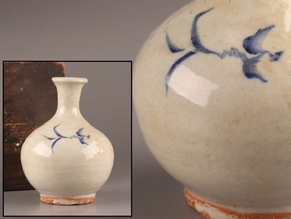 古美術 朝鮮古陶磁器 李朝 白磁 染付 徳利 時代物 極上品 初だし品 C4656