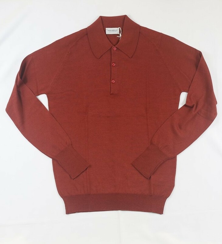 新品 John Smedley　ジョンスメドレー 最高級シーアイランドコットン・メリノウール　 Sサイズ ロングポロ PAPRIKA