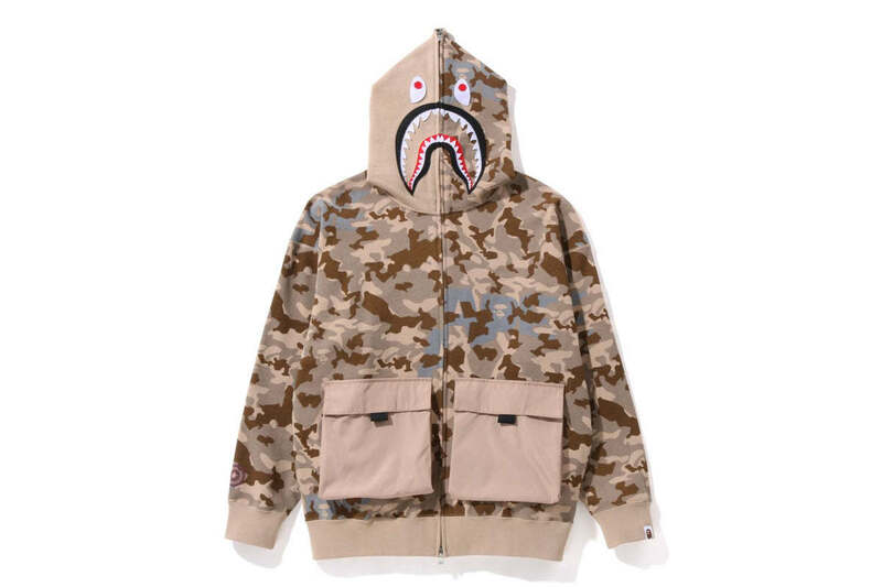 エイプ A BATHING APE SAND CAMO BIG POCKET OVERSIZED SHARK FULL ZIP HOODIE シャーク　迷彩　ジップアップ　パーカー S