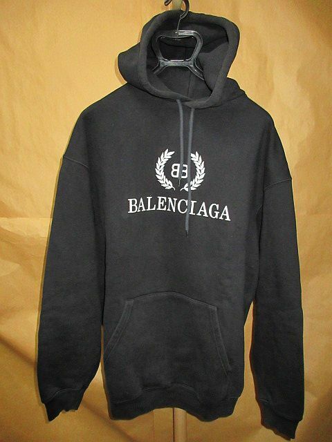 バレンシアガ　BALENCIAGA 　2018　556143 TDV52　BBロゴ　オーバーサイズ　ビッグ　パーカー　黒M　国内正規品