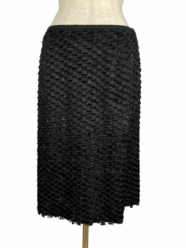 【極美品】GIVENCHY　ジバンシー　高級フレアスカート　フリンジ　ラメ入り　ブラック　40サイズ